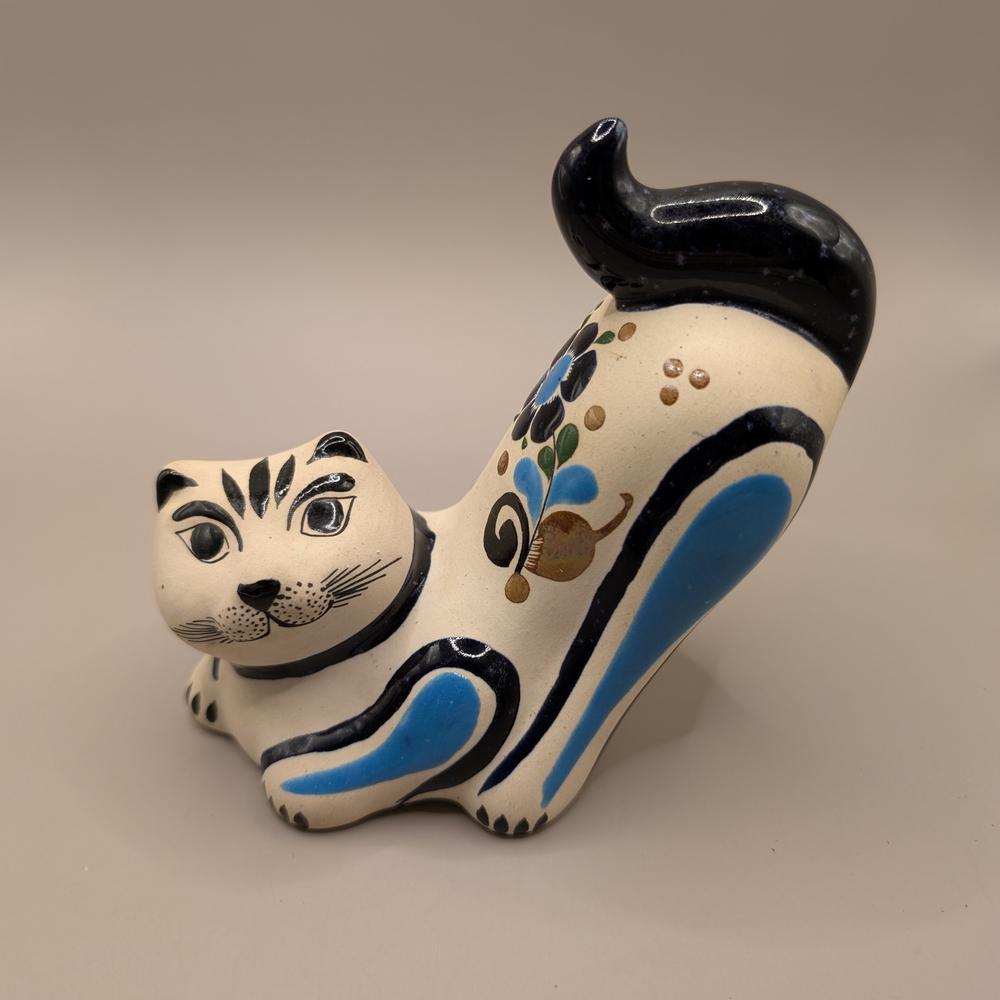 MEXICANA Black and Blue Ceramic Cat Figurine